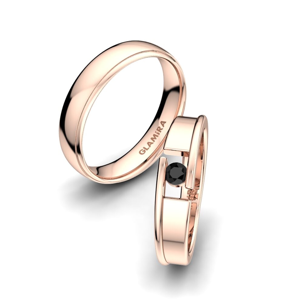 9k Oro Rosa Ónix Negro Anillo de boda Glittering Beauty 5 mm