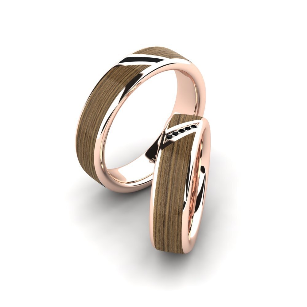9k Oro Rosa Diamante Negro Anillo de boda Confident Gift 6 mm