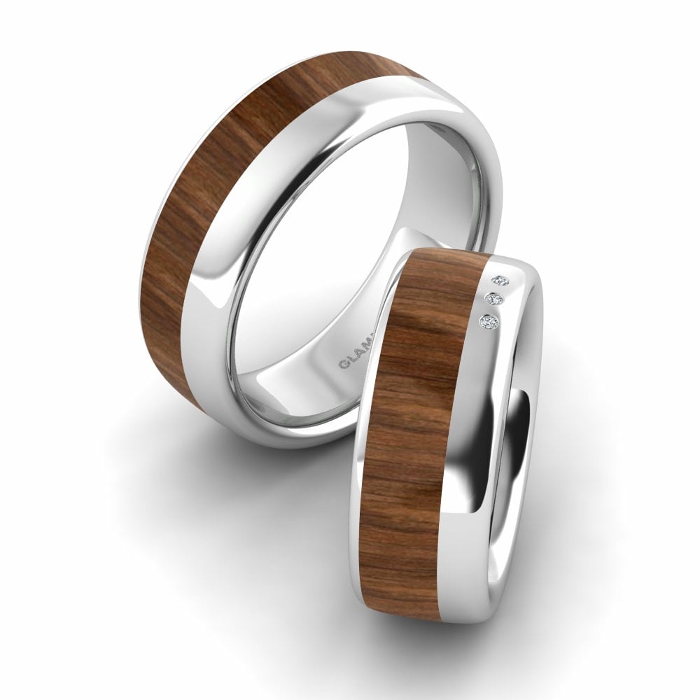 Wood & Carbon Wedding Rings Confident Glow 8 mm 585 White Gold Zirconia