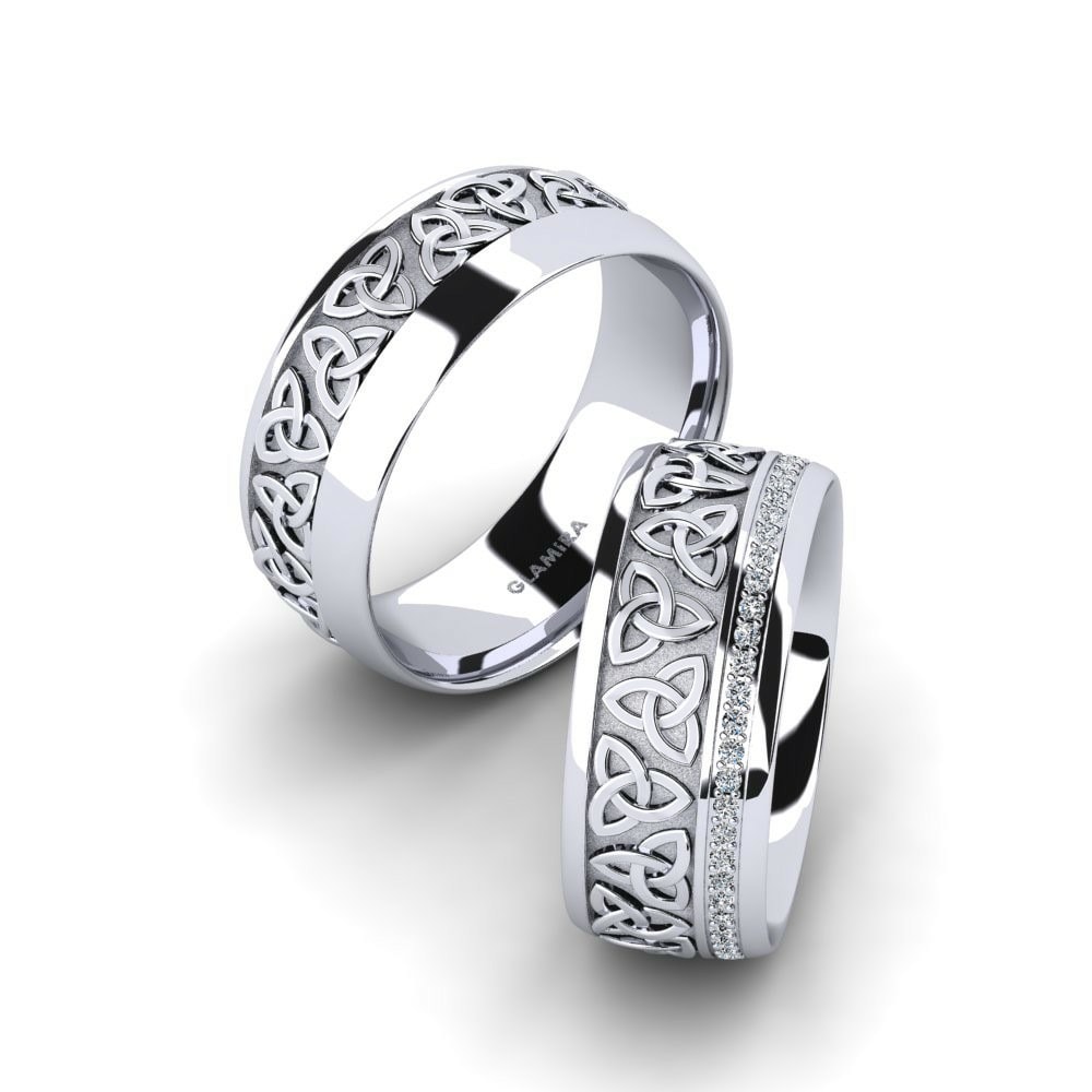 Celtic White Silver Wedding Rings