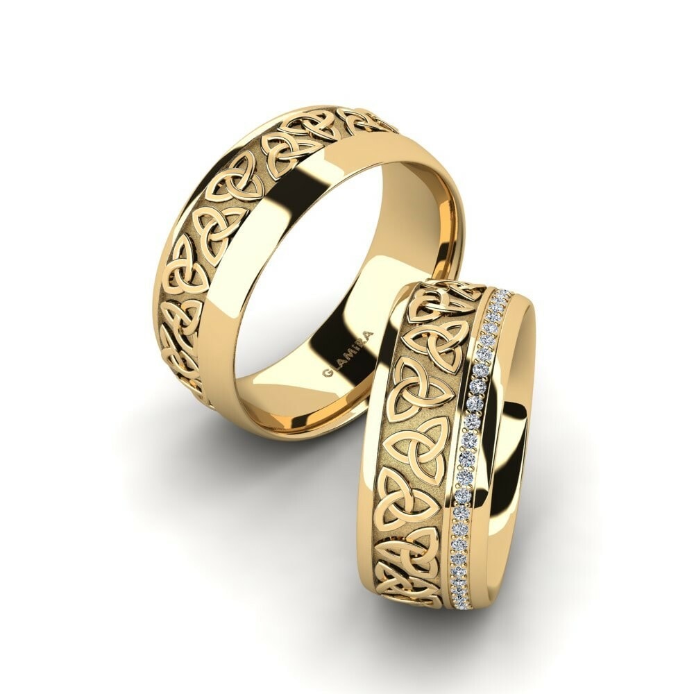 Celtic Wedding Rings Magic Shield 8 mm 585 Yellow Gold Zirconia