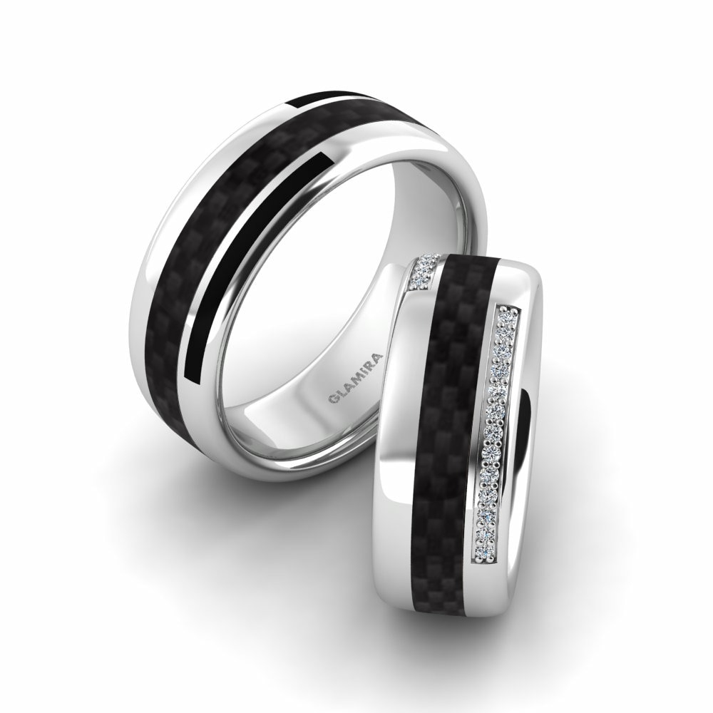 Wood & Carbon Wedding Rings Confident Inspiration 8 mm 585 White Gold Zirconia