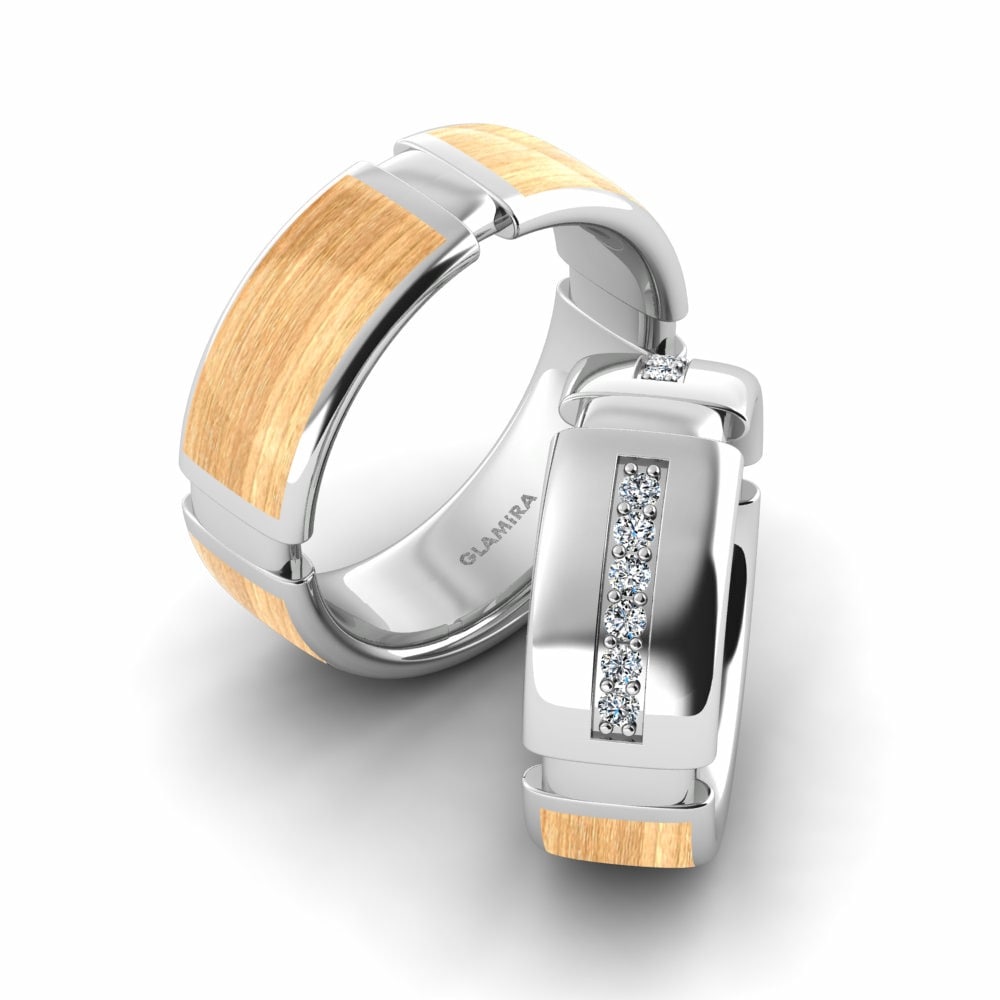 Wood & Carbon Wedding Rings Confident Ivy 8 mm 585 White Gold Zirconia