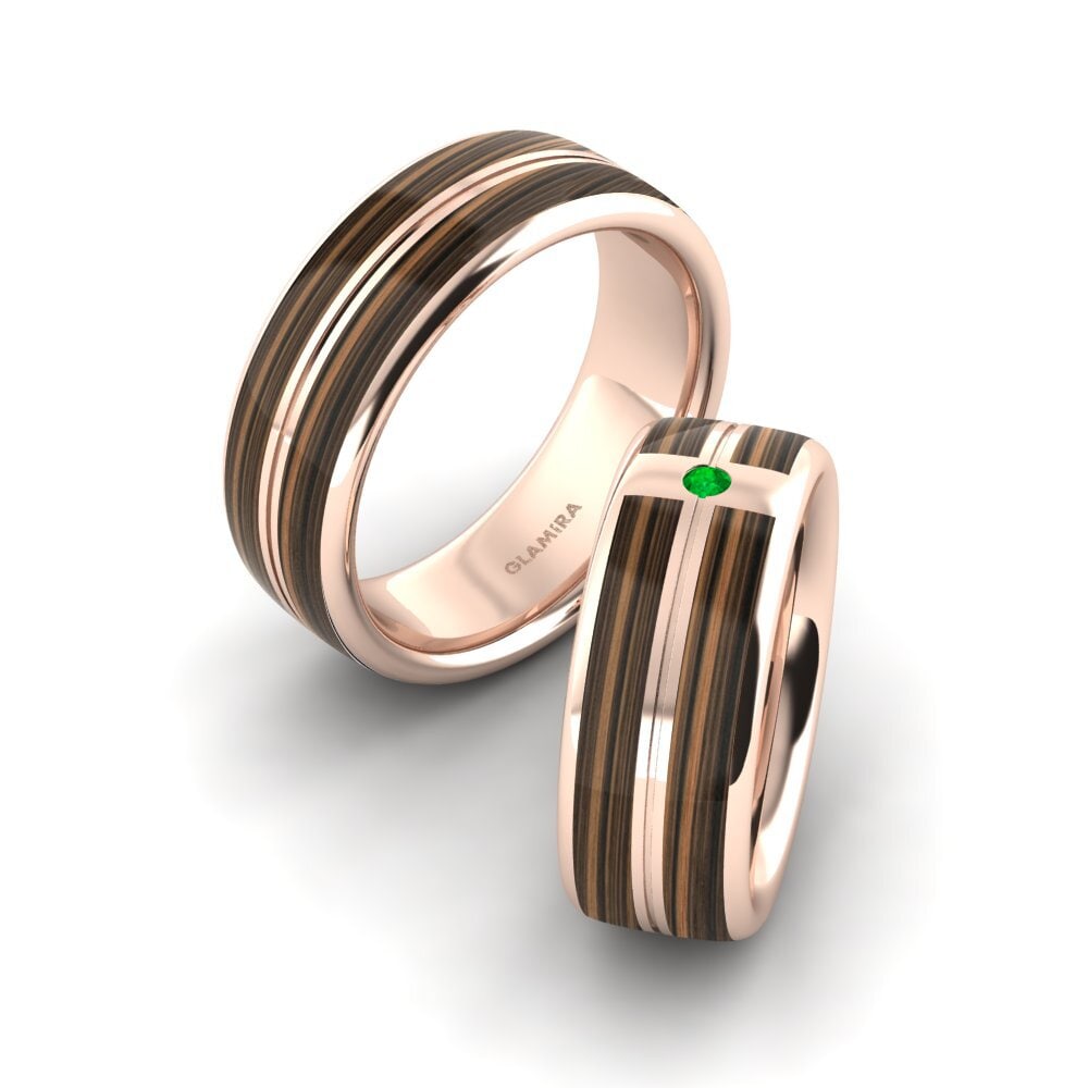 Or Rose18k Émeraude Bague de Mariage Confident Love 8 mm