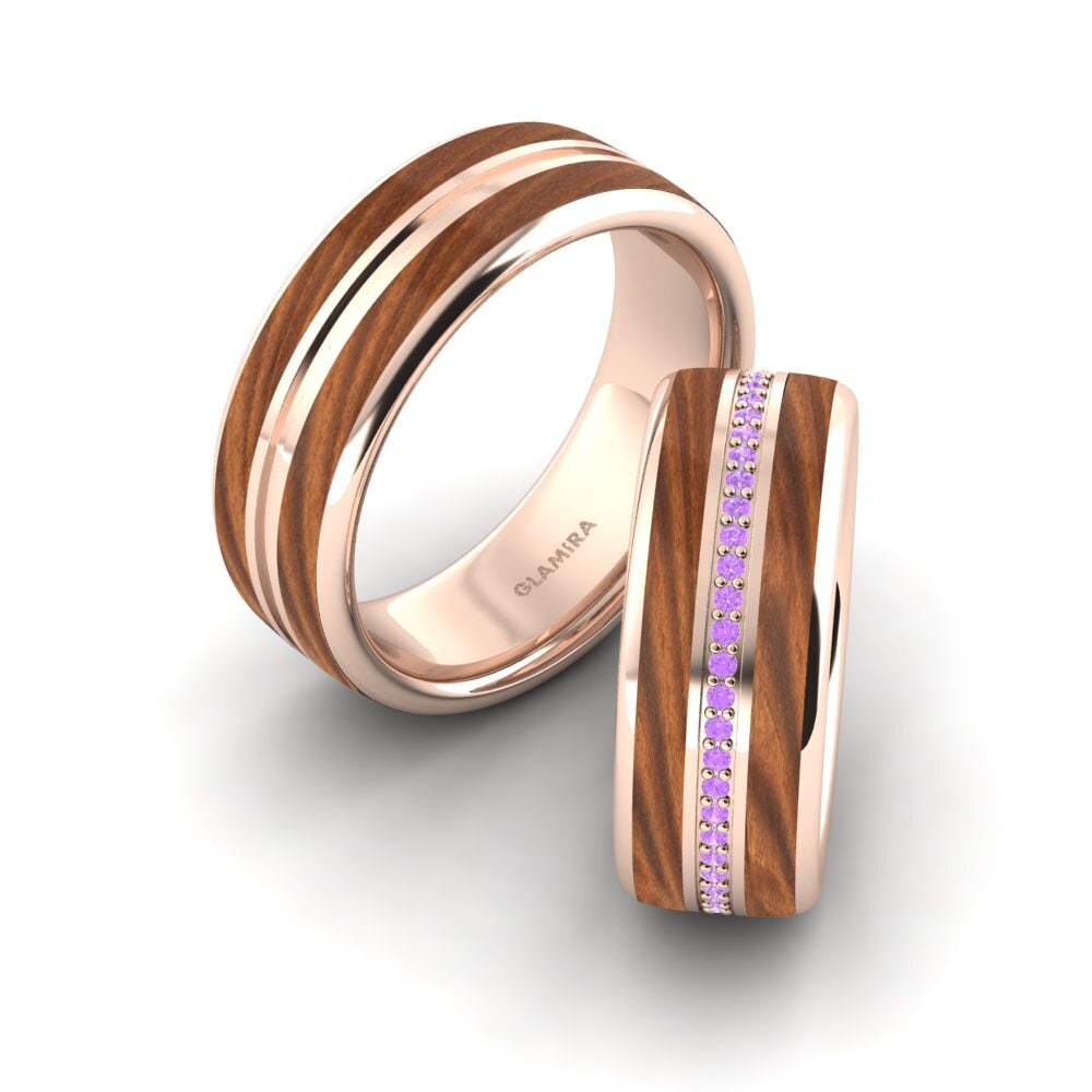 Różowe Złoto 750 Ametyst Obrączka ślubna Confident Mood 8 mm
