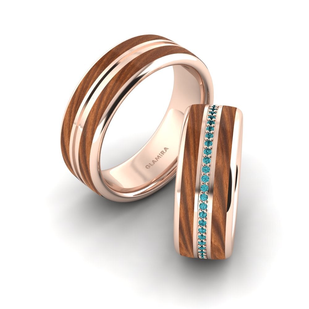 Różowe Złoto 750 Niebieski Diament Obrączka ślubna Confident Mood 8 mm