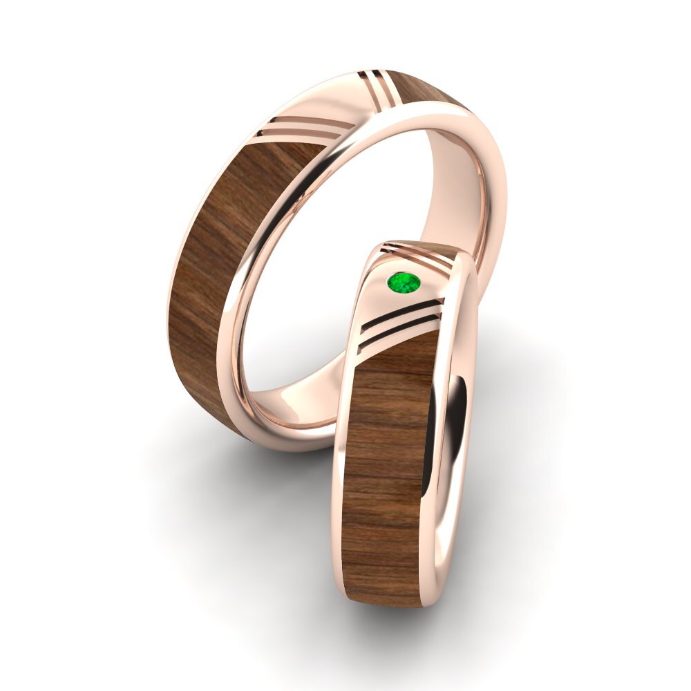 14ct Rose Gold Emerald Wedding Ring Confident Wind 6 mm