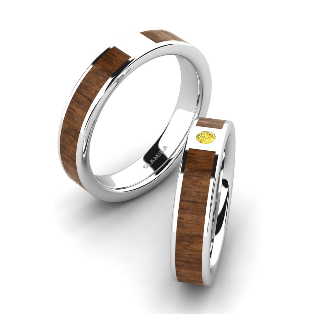Wood & Carbon Yellow Sapphire Wedding Rings