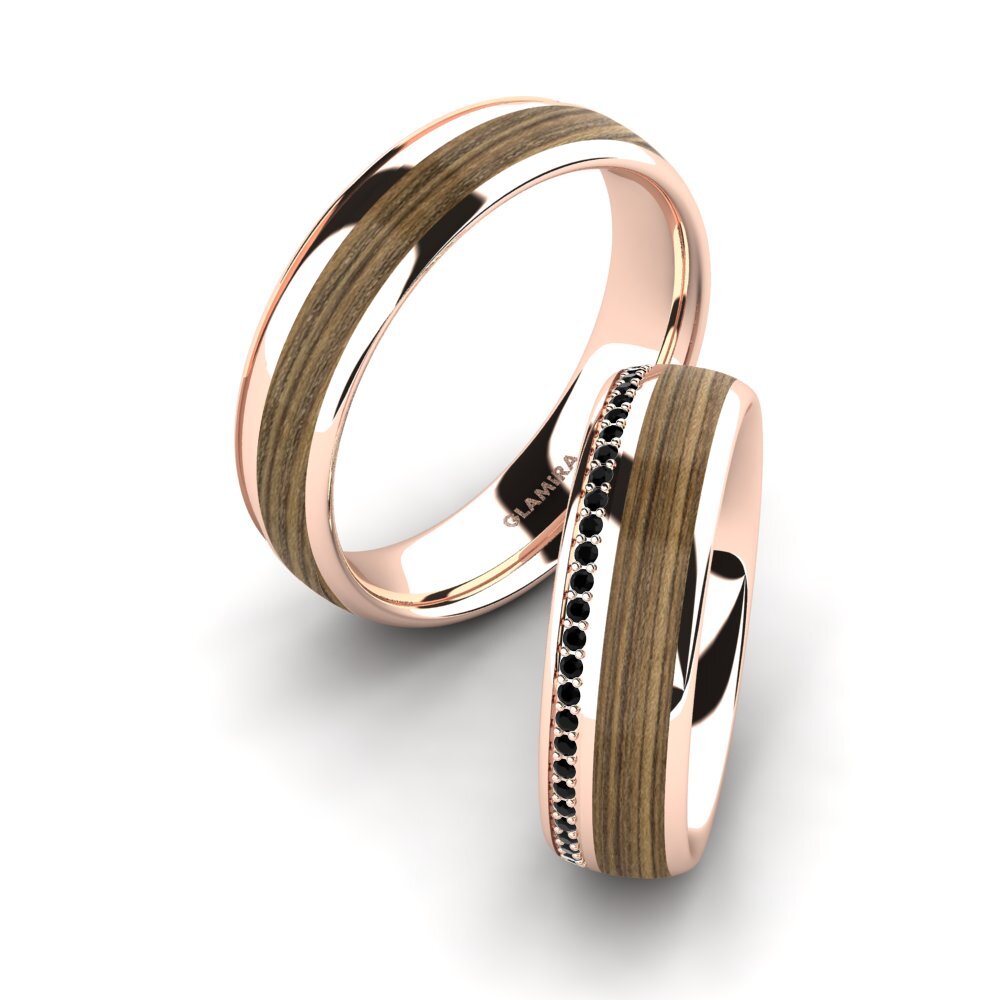 9k Oro Rosa Diamante Negro Anillo de boda Peaceful Twinkle 6 mm