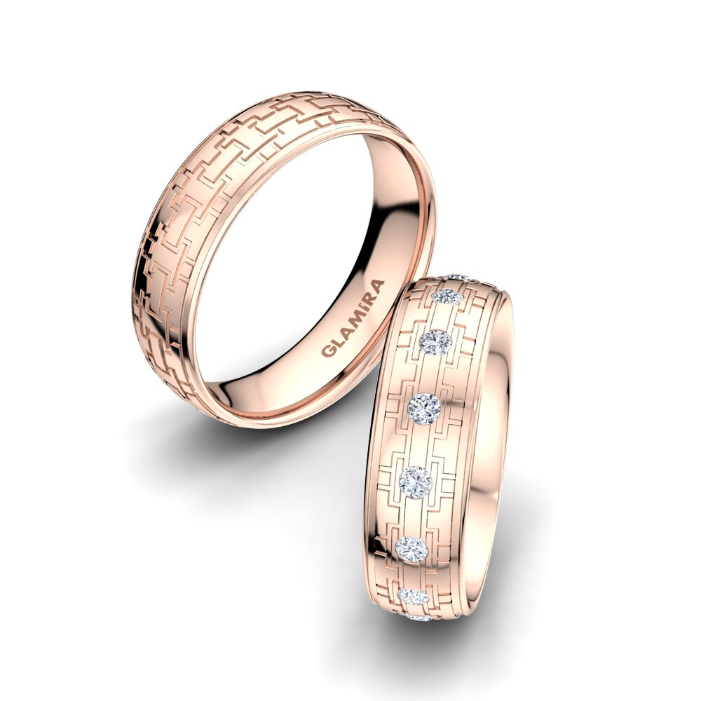 Or rose 14k Diamant Bague de Mariage Unique Line 6 mm