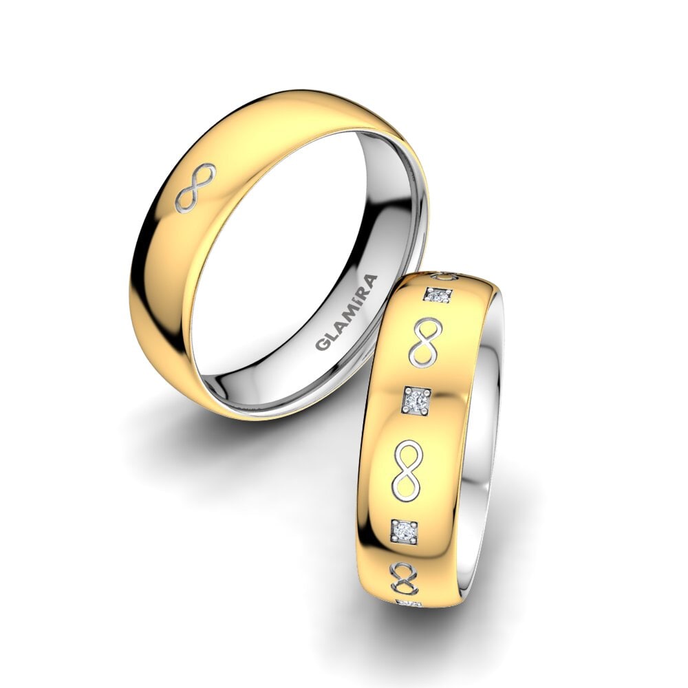 18k Yellow & White Gold Diamond Wedding Ring Classic Infinity 6 mm