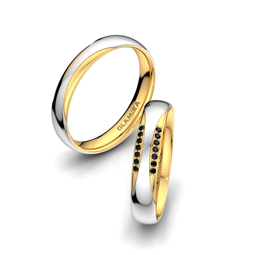18k White & Yellow Gold Black Onyx Wedding Ring Exotic Harmony 4 mm