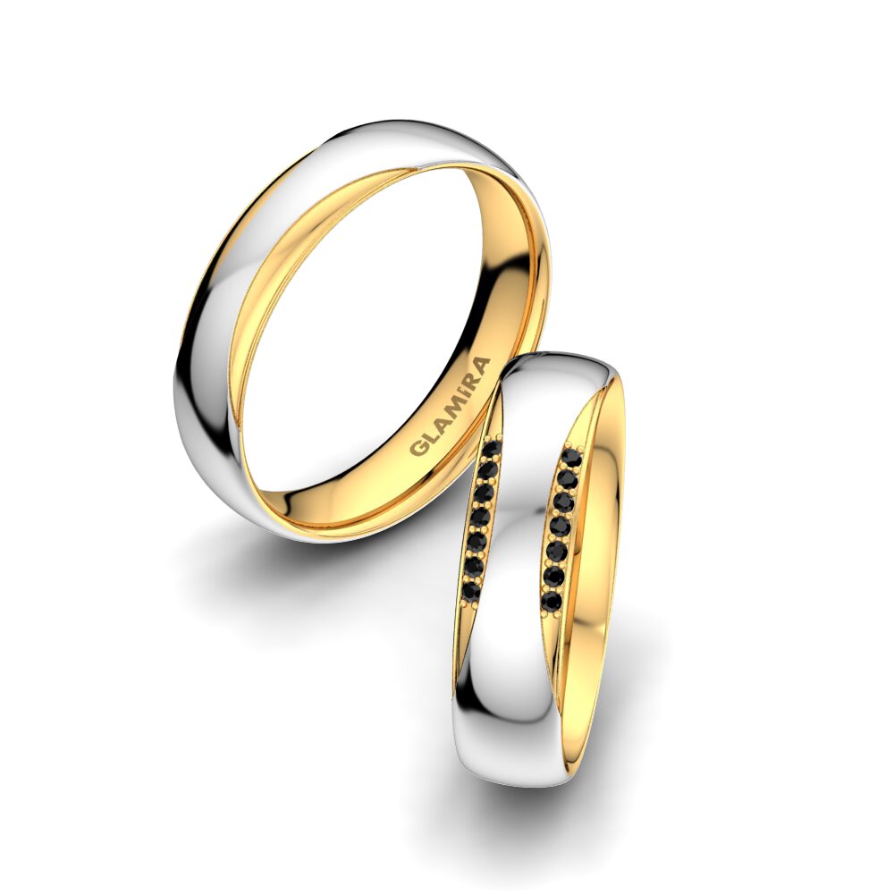 14ct White / Yellow Gold Black Diamond Wedding Ring Exotic Harmony 5 mm
