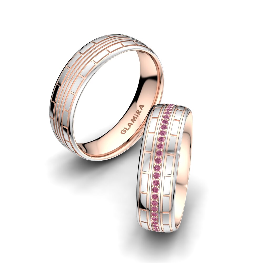 Granate Rhodolite Anillo de boda Heavenly Couple 6 mm
