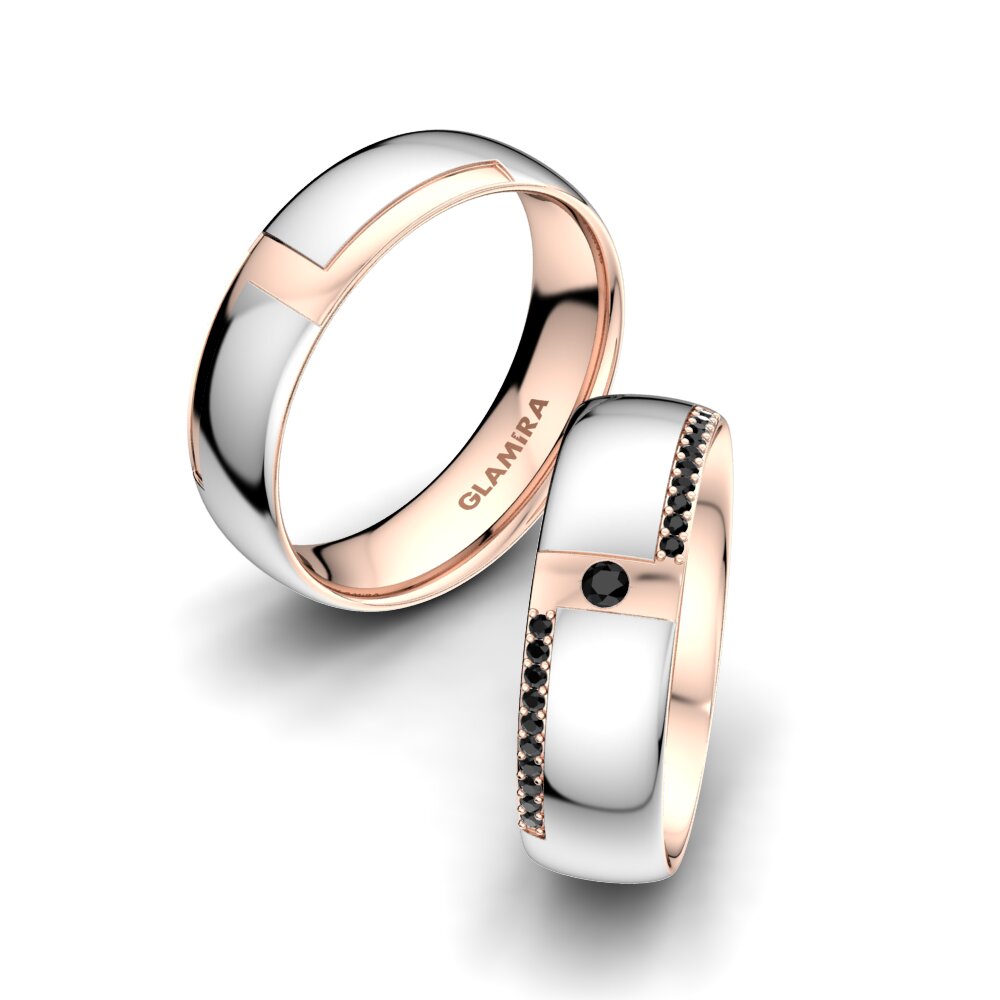 14ct White & Rose Gold Black Sapphire Wedding Ring Sensual Waves 6 mm