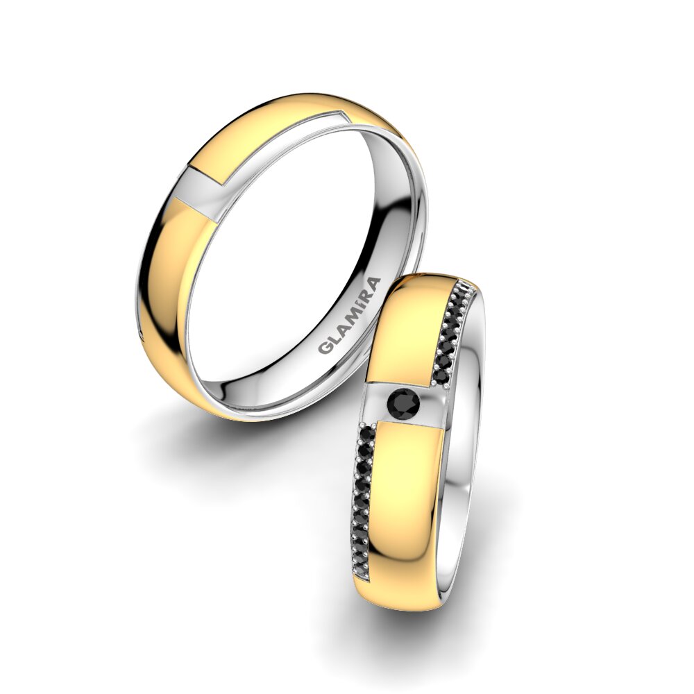 18k Oro Amarillo & Blanco Zafiro negro Anillo de boda Sensual Waves 5 mm