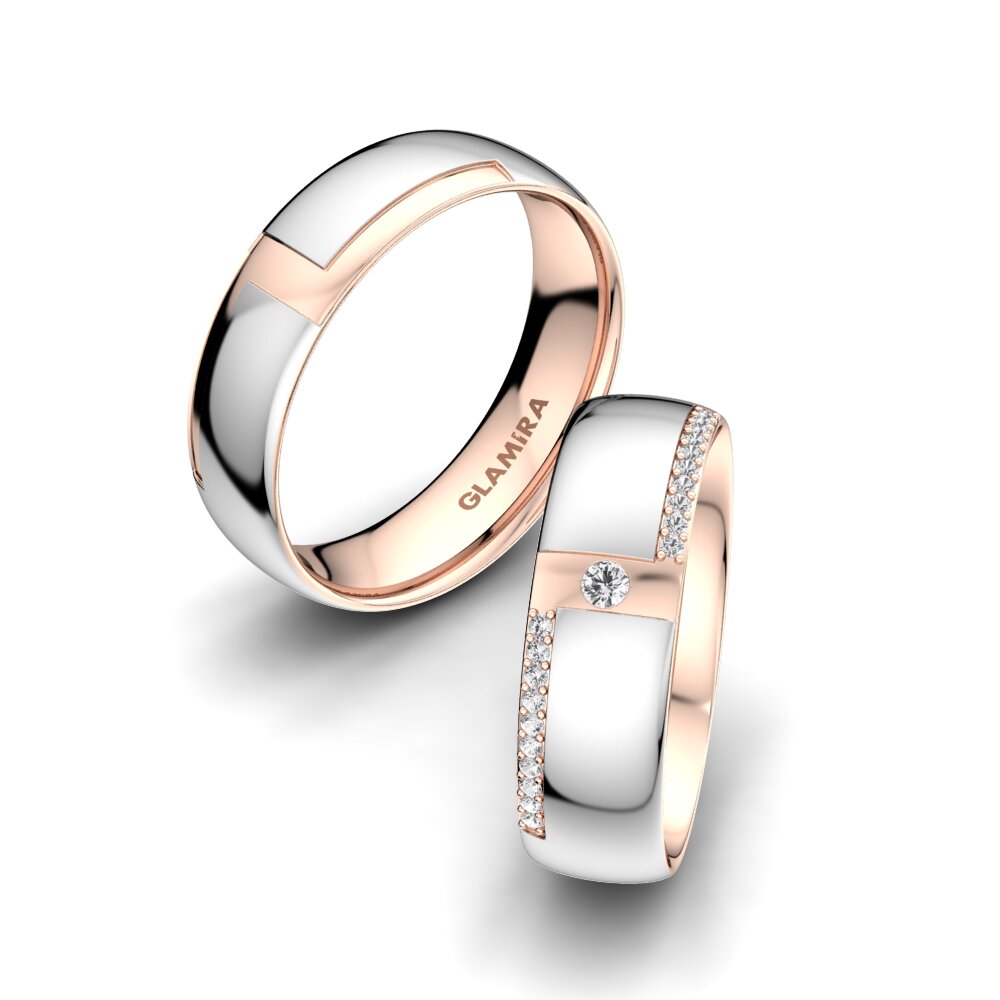 14ct White & Rose Gold White sapphire Wedding Ring Sensual Waves 6 mm