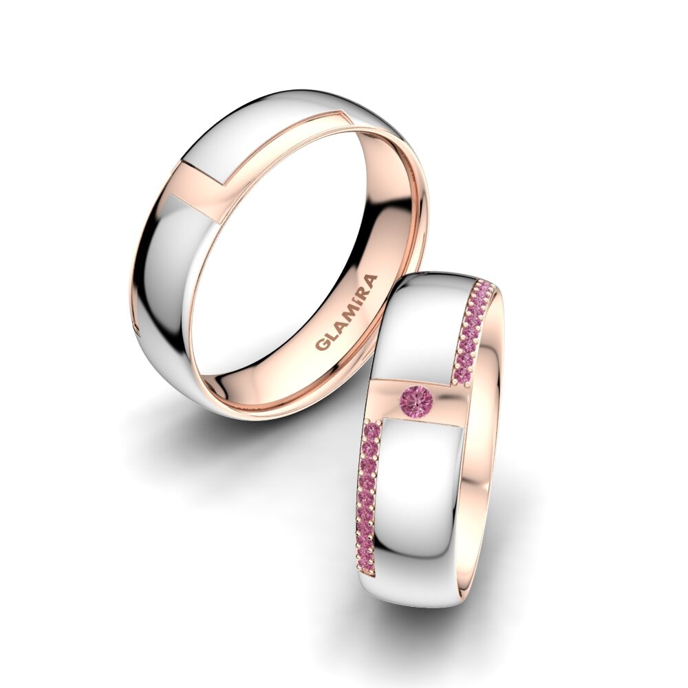 14ct White & Rose Gold Rhodolite Garnet Wedding Ring Sensual Waves 6 mm