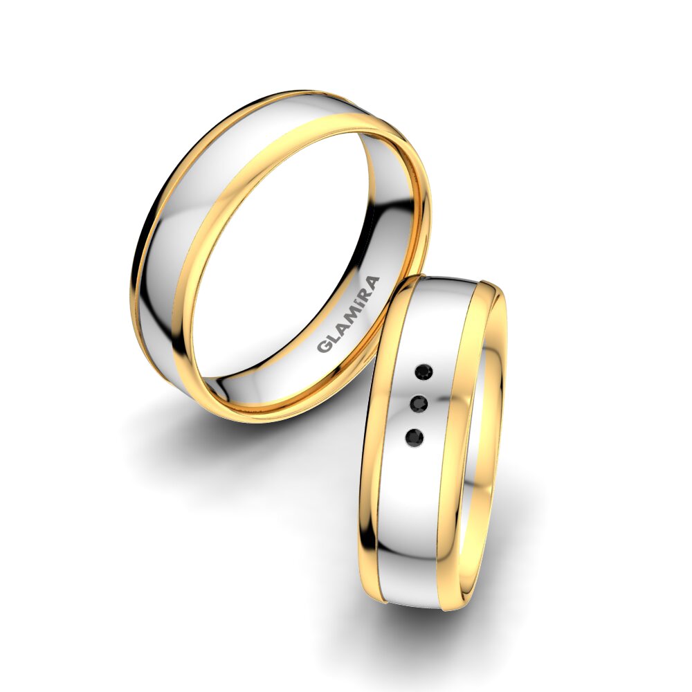 14ct White & Yellow Gold Black Onyx Wedding Ring Splendid Lucy 6 mm