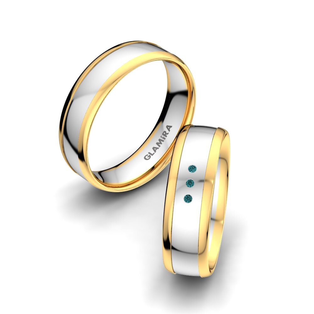 14k Oro Blanco & Amarillo Diamante Azul Anillo de boda Splendid Lucy 6 mm