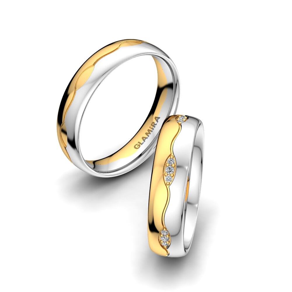 Bague de Mariage Glamour Love 5 mm Or Jaune & Blanc 375