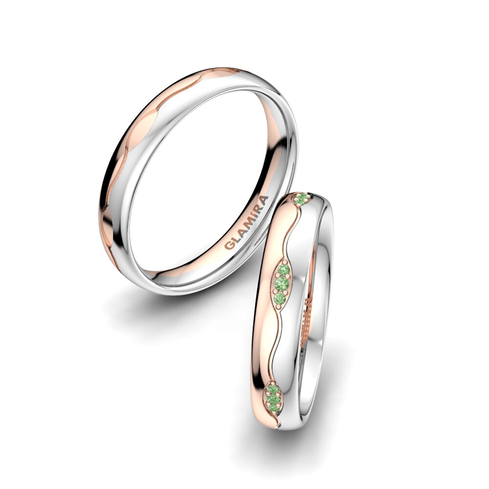 14k Oro Rosa & Blanco Diamante Verde Anillo de boda Glamour Love 4 mm