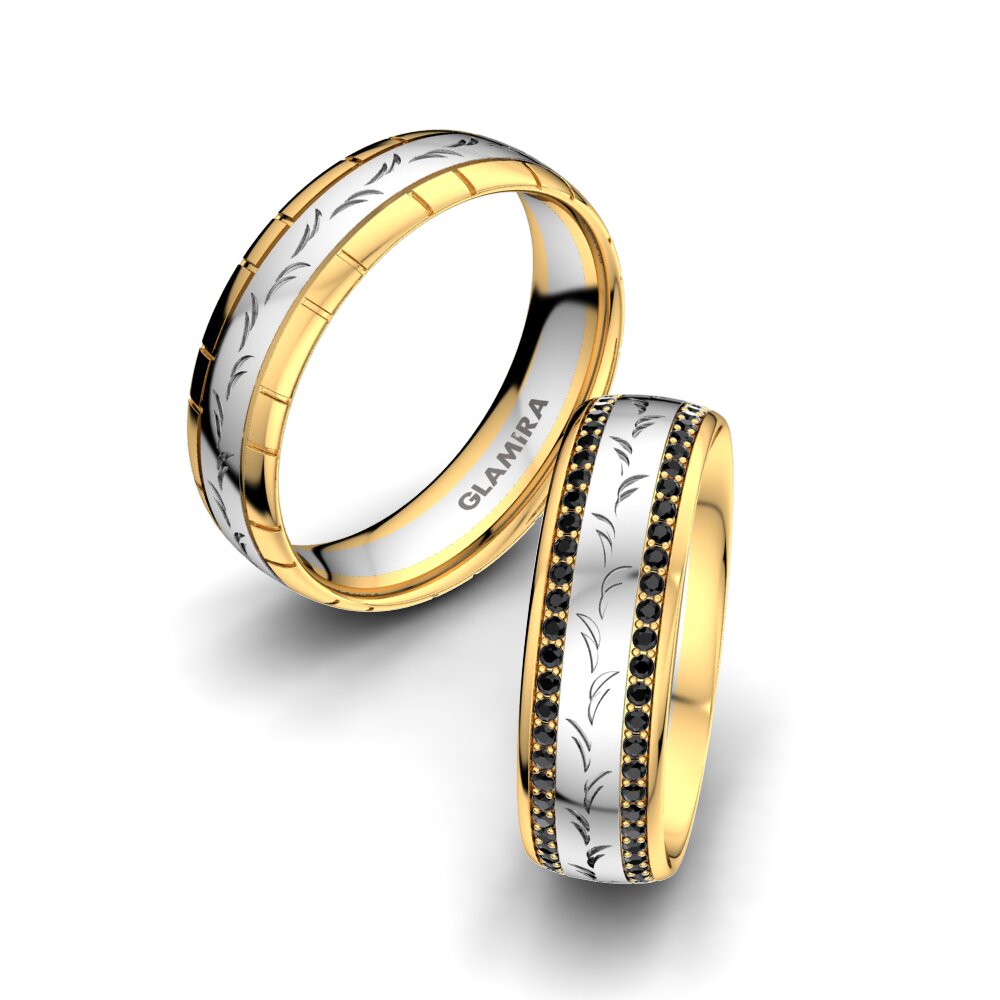 14ct White & Yellow Gold Black Onyx Wedding Ring Glorious Style 6 mm