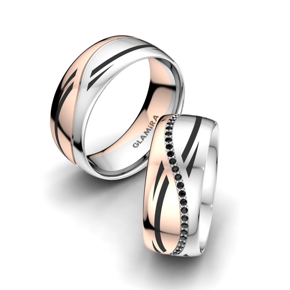 14k Oro Blanco & Rosa Ónix Negro Anillo de boda Infinite Choice 8 mm