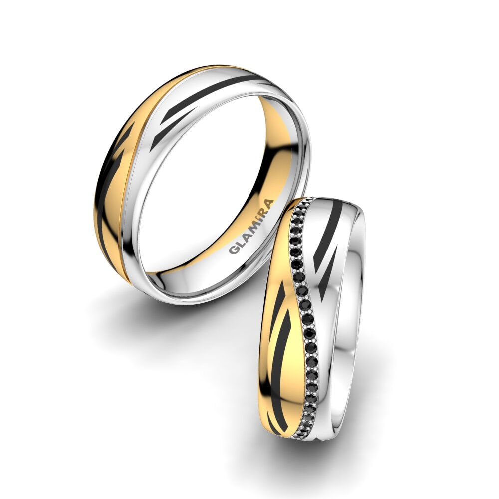 18k White & Yellow Gold Black Onyx Wedding Ring Infinite Choice 6 mm