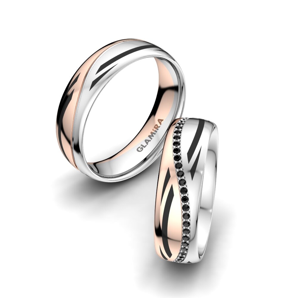 14ct White & Rose Gold Black Sapphire Wedding Ring Infinite Choice 6 mm