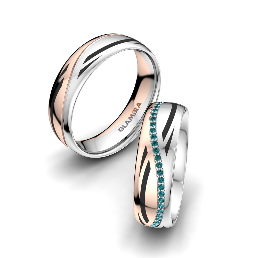 14ct White & Rose Gold Blue Diamond Wedding Ring Infinite Choice 6 mm