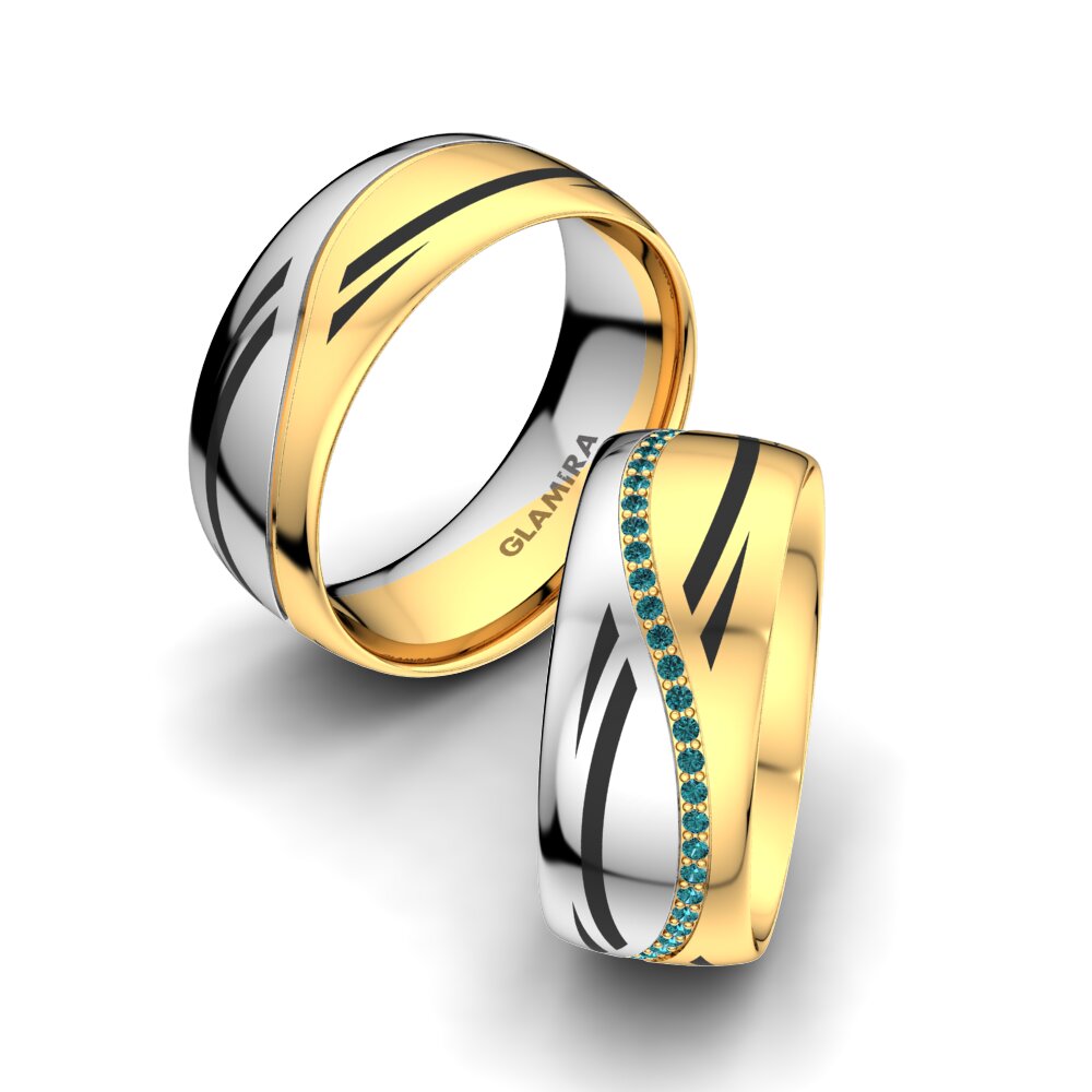 Amarelo & Branco-9K Diamante Azul Anel de Casamento Infinite Choice 8 mm