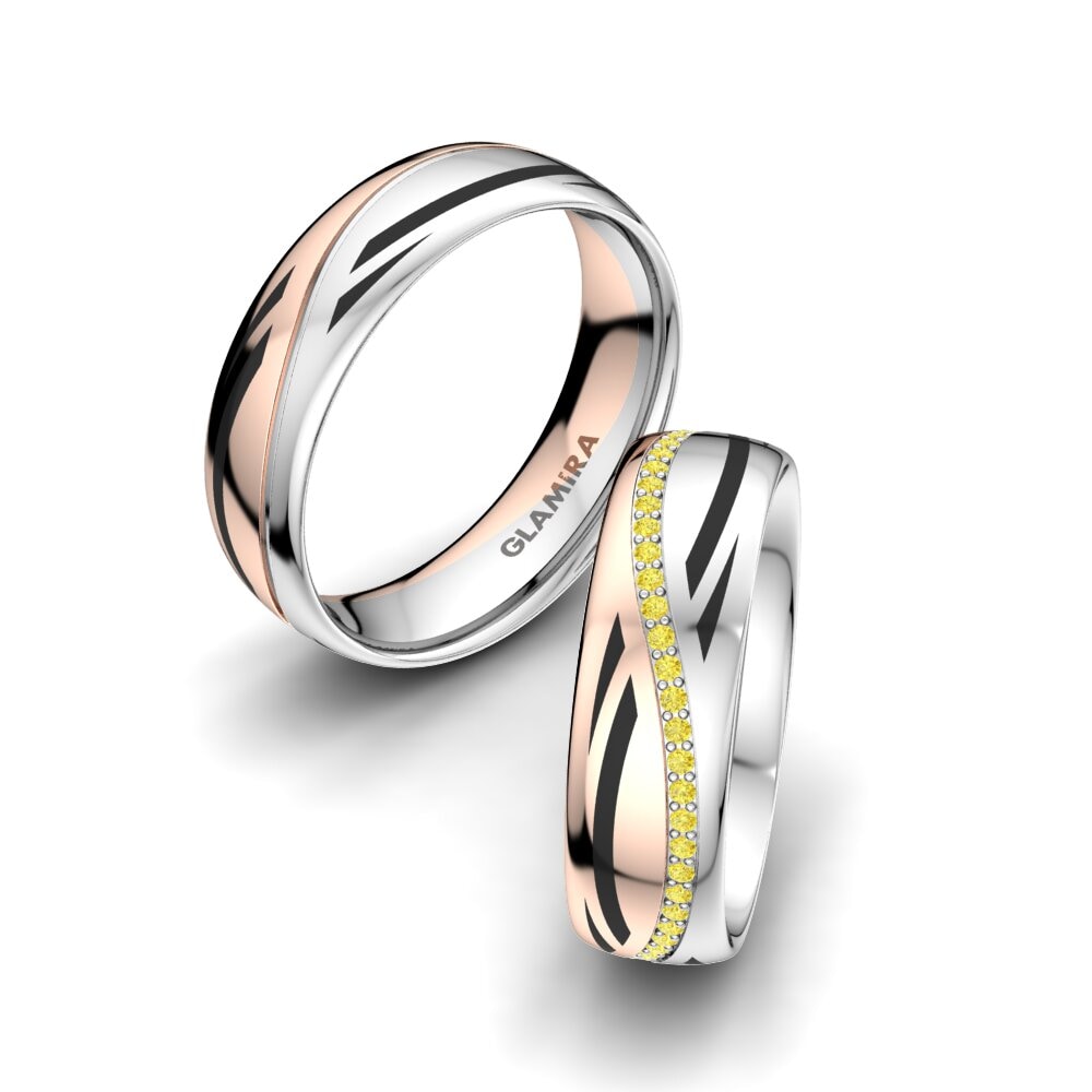 Ouro Rosa Branco 14K Safira Amarela Anel de Casamento Infinite Choice 6 mm