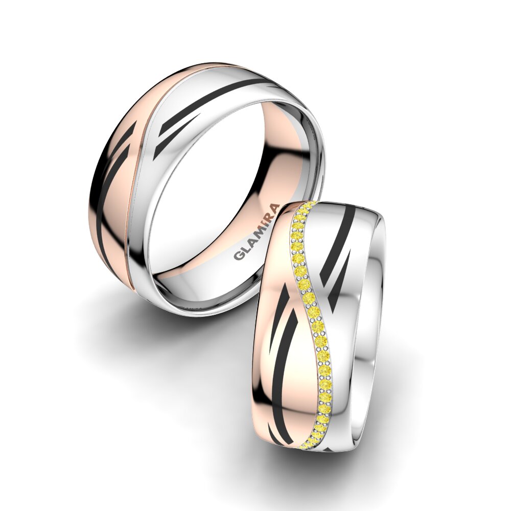 14k Oro Blanco & Rosa Zafiro amarillo Anillo de boda Infinite Choice 8 mm