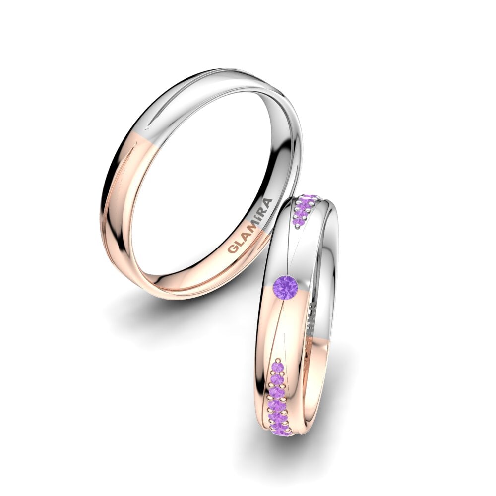 9k Oro Rosa & Blanco Amatista Anillo de boda Unique Start 4 mm