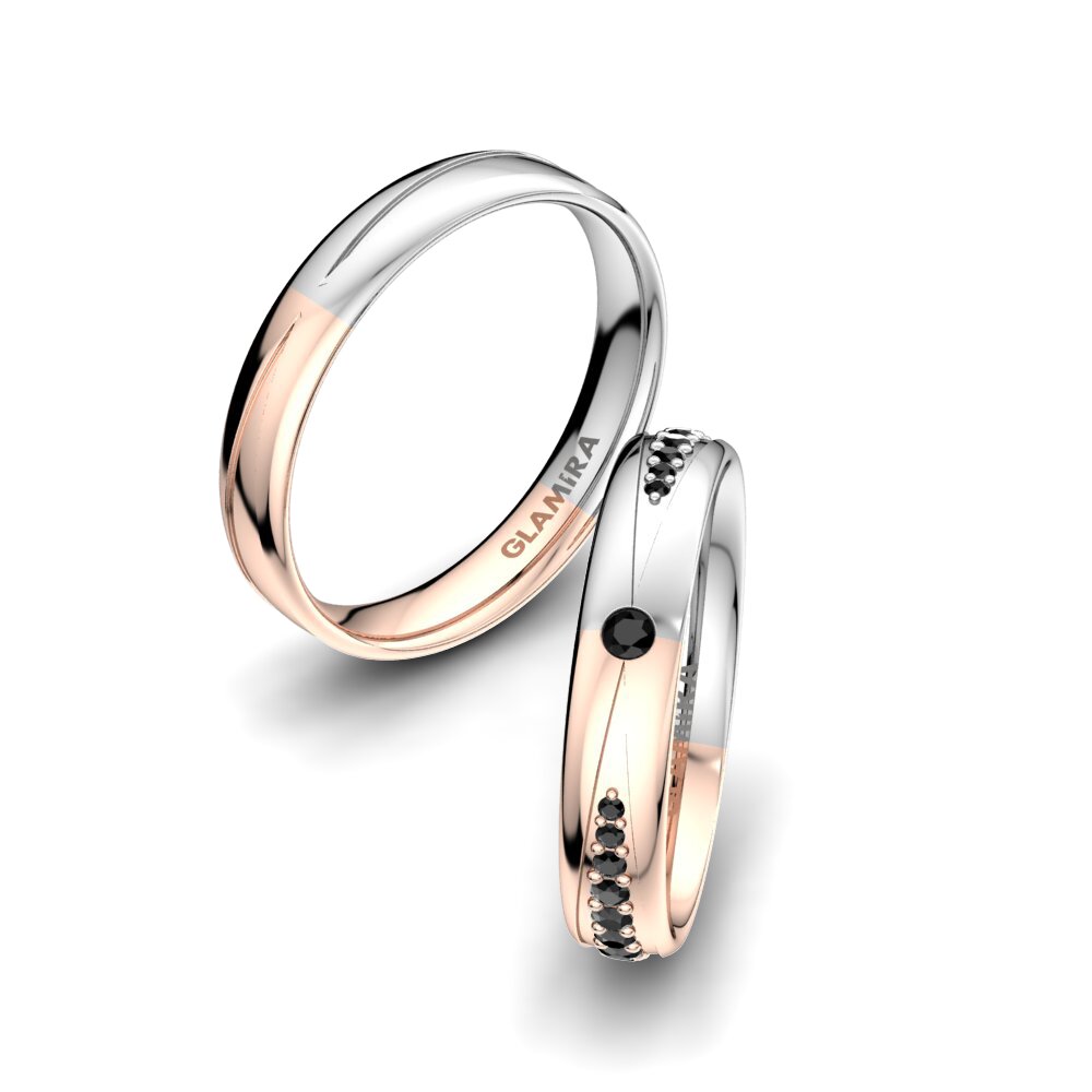 18K Rood & Wit Goud Zwarte Diamant Trouwring Unique Start 4 mm