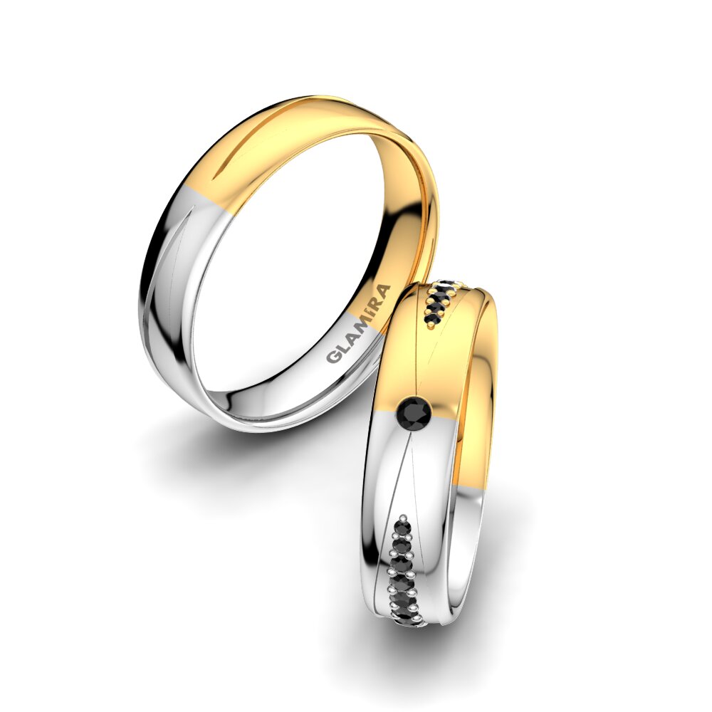 14ct White / Yellow Gold Black Diamond Wedding Ring Unique Start 5 mm