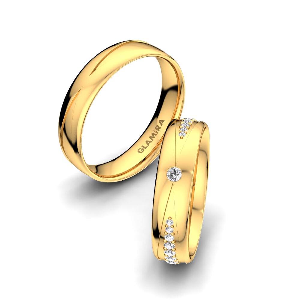 14ct Yellow Gold White sapphire Wedding Ring Unique Start 5 mm