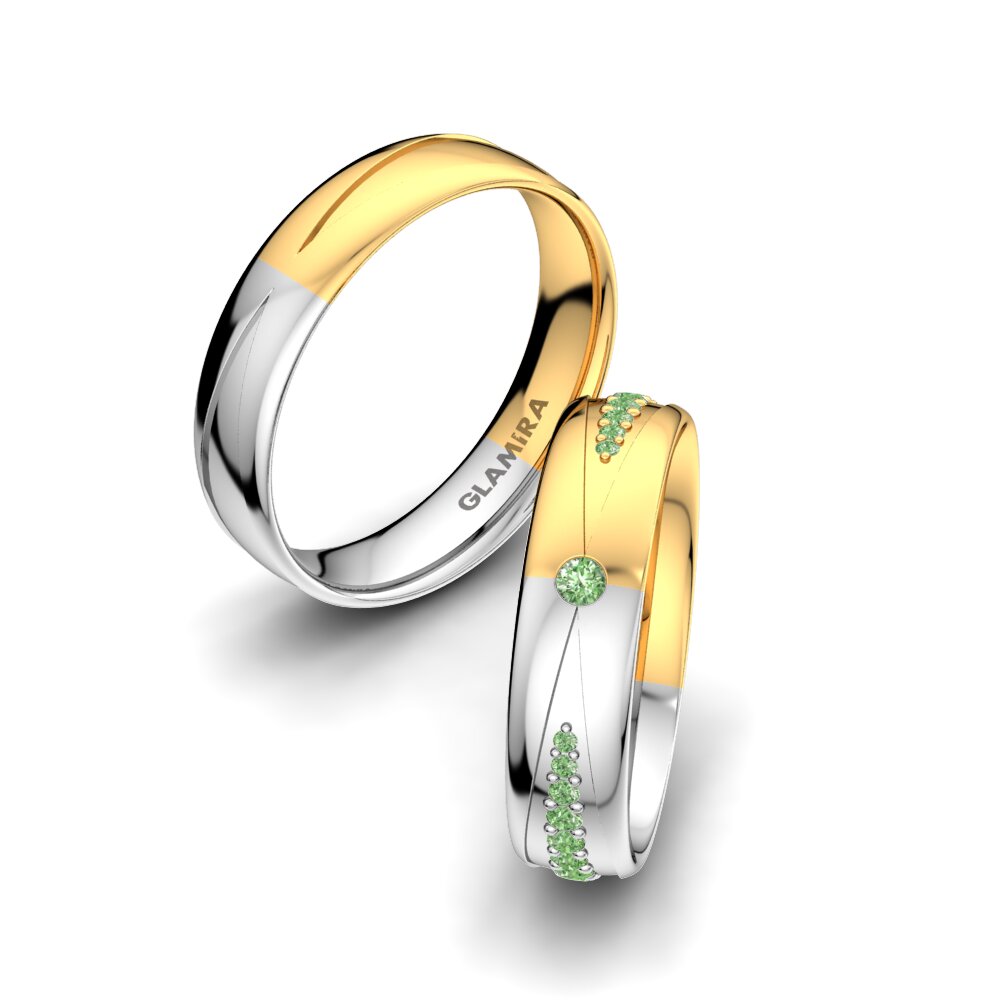 14k White & Yellow Gold Green Diamond Wedding Ring Unique Start 5 mm