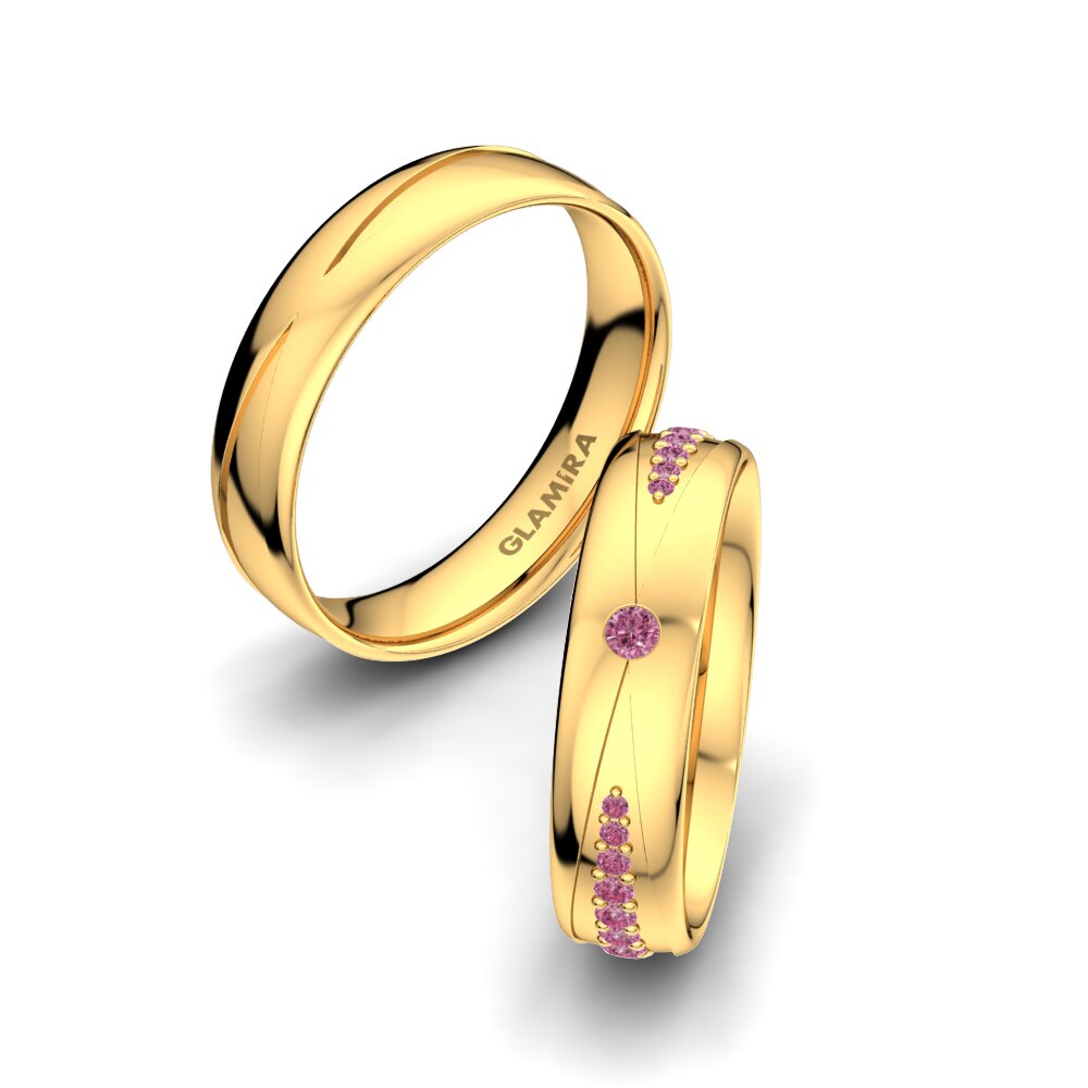 14ct Yellow Gold Rhodolite Garnet Wedding Ring Unique Start 5 mm