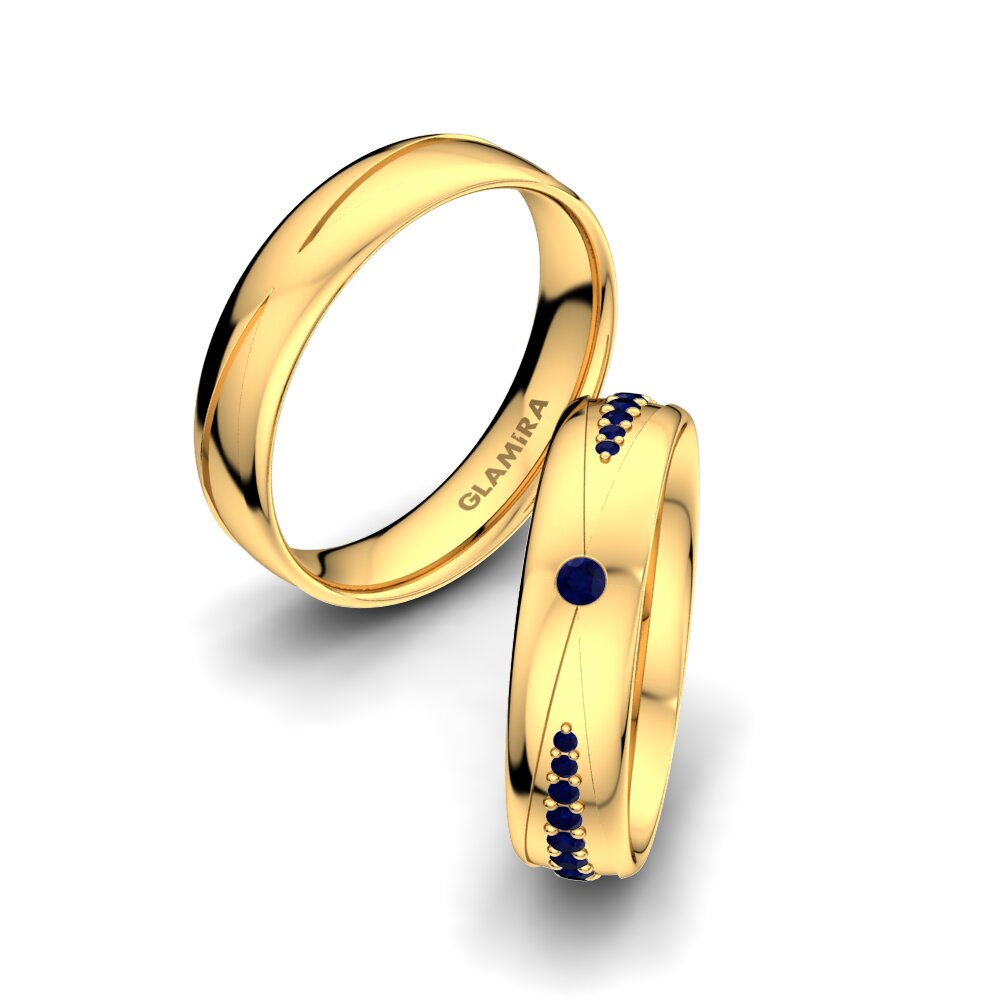 14ct Yellow Gold Sapphire Wedding Ring Unique Start 5 mm