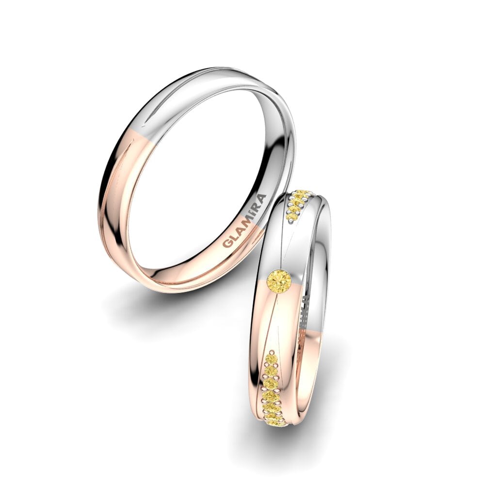 9k Oro Rosa & Blanco Diamante Amarillo Anillo de boda Unique Start 4 mm