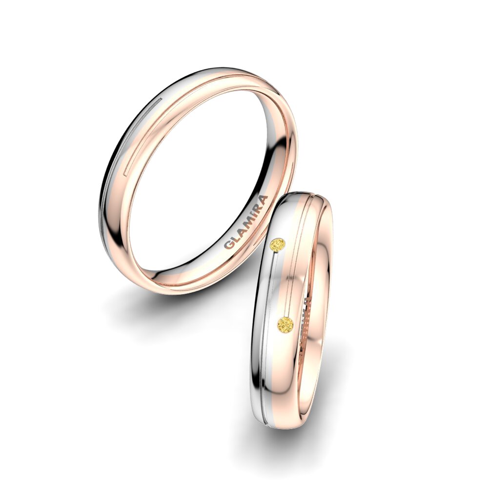 9k Oro Rosa & Blanco Diamante Amarillo Anillo de boda Bright Line 4 mm