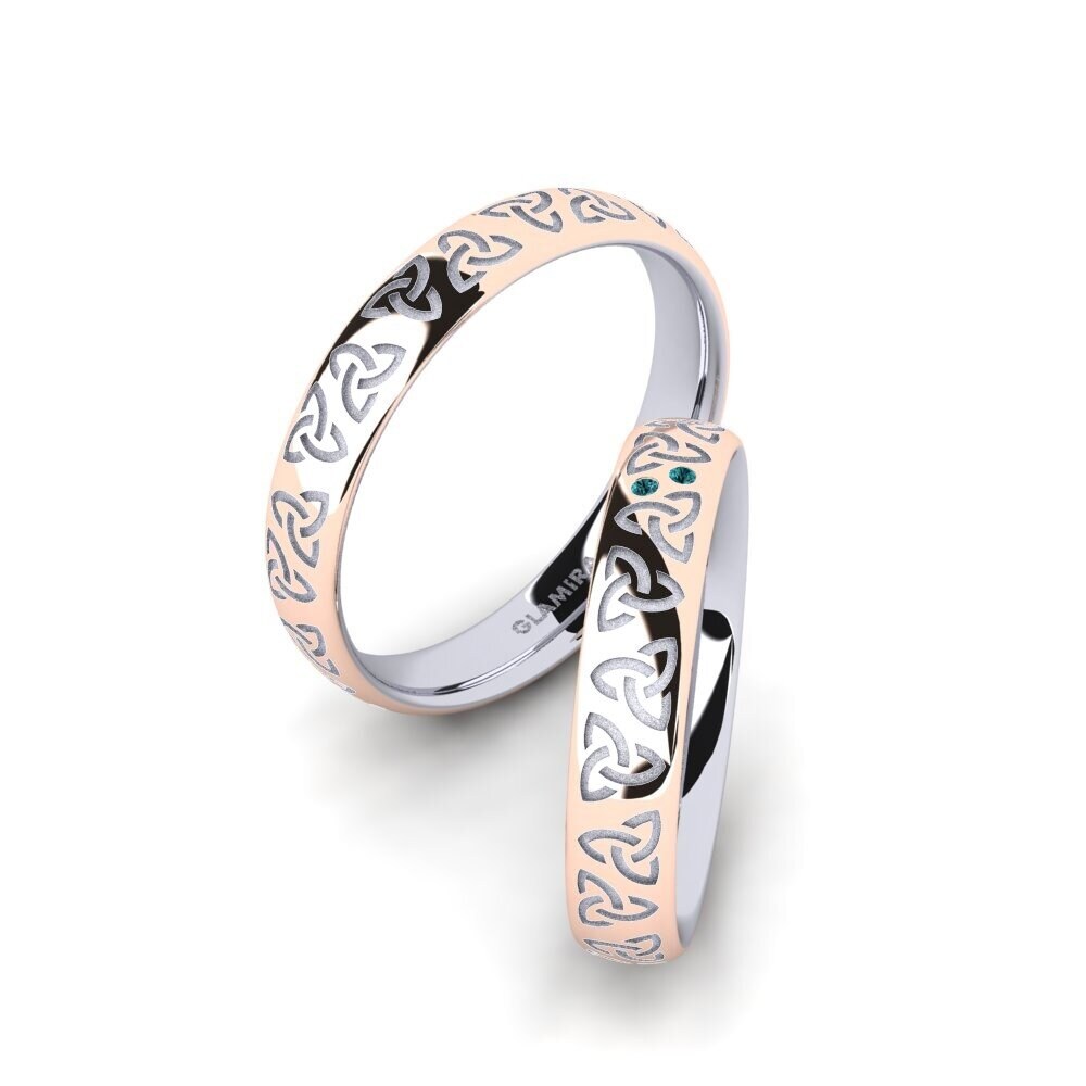 9k Oro Blanco & Rosa Diamante Azul Anillo de boda Charming Harmony 4 mm
