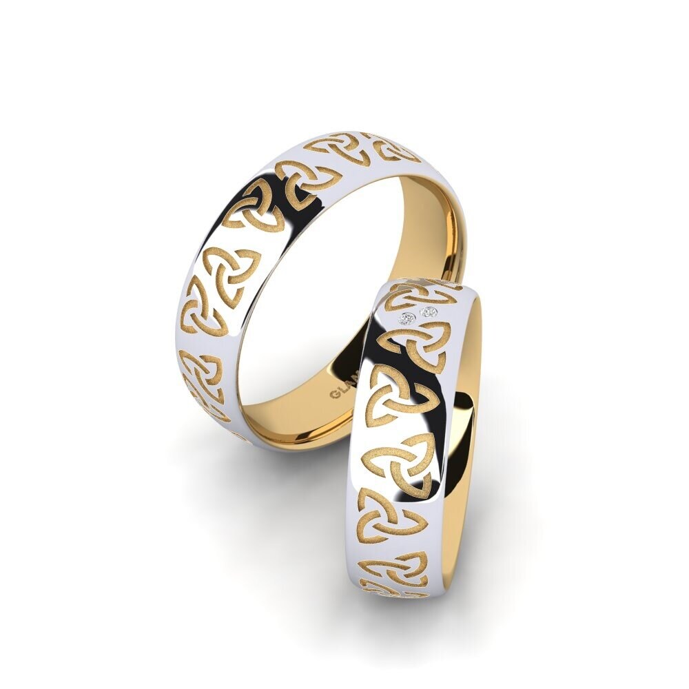 9k Oro Amarillo & Blanco Diamante cultivado en laboratorio Anillo de boda Charming Harmony 6 mm