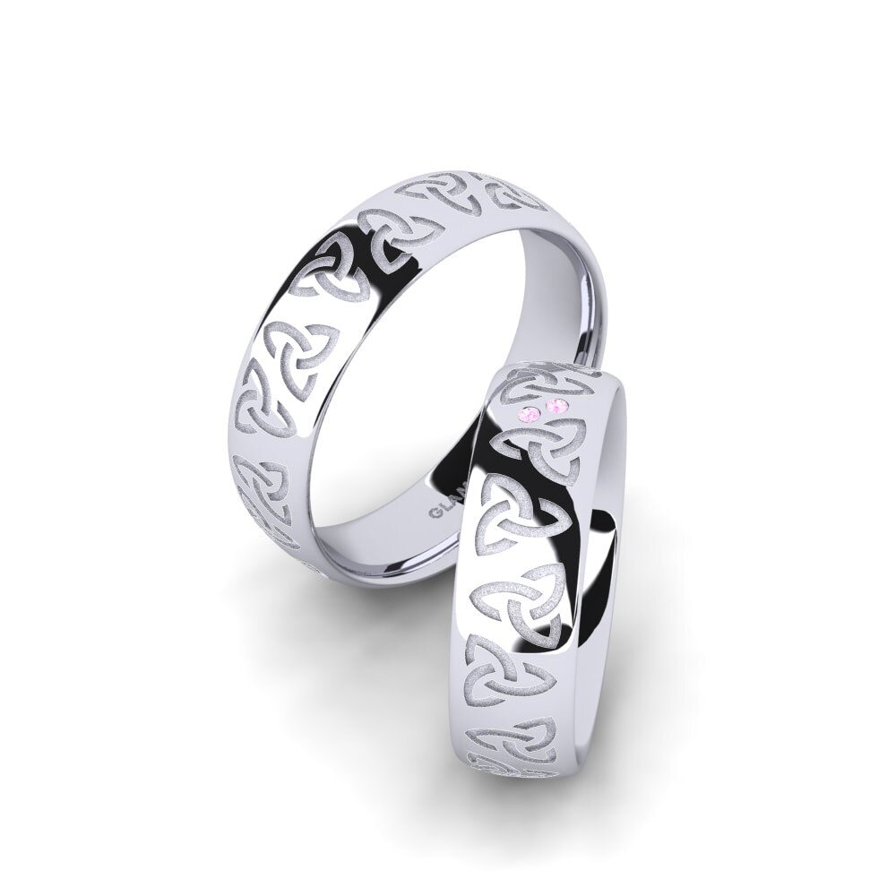 14ct White Gold Pink Sapphire Wedding Ring Charming Harmony 6 mm
