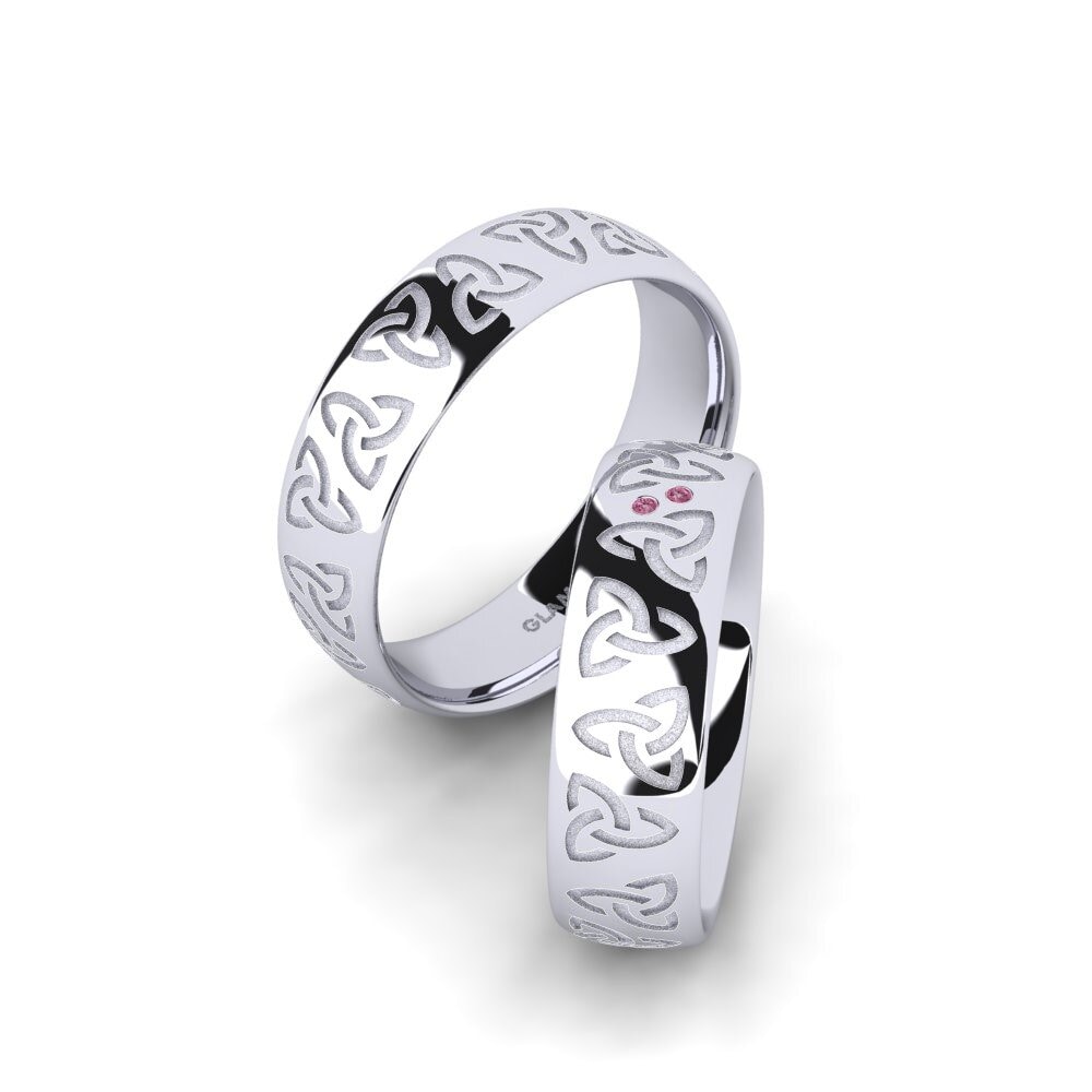 14ct White Gold Rhodolite Garnet Wedding Ring Charming Harmony 6 mm