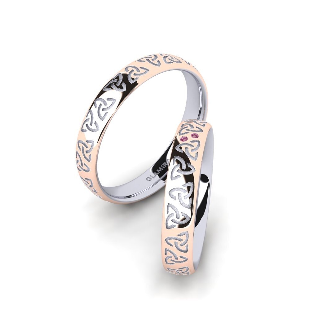 14ct White & Rose Gold Rhodolite Garnet Wedding Ring Charming Harmony 4 mm