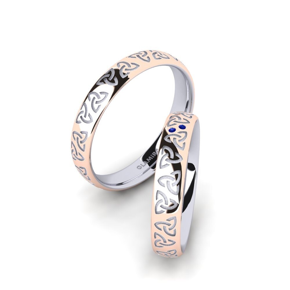 9k Oro Blanco & Rosa Zafiro Anillo de boda Charming Harmony 4 mm