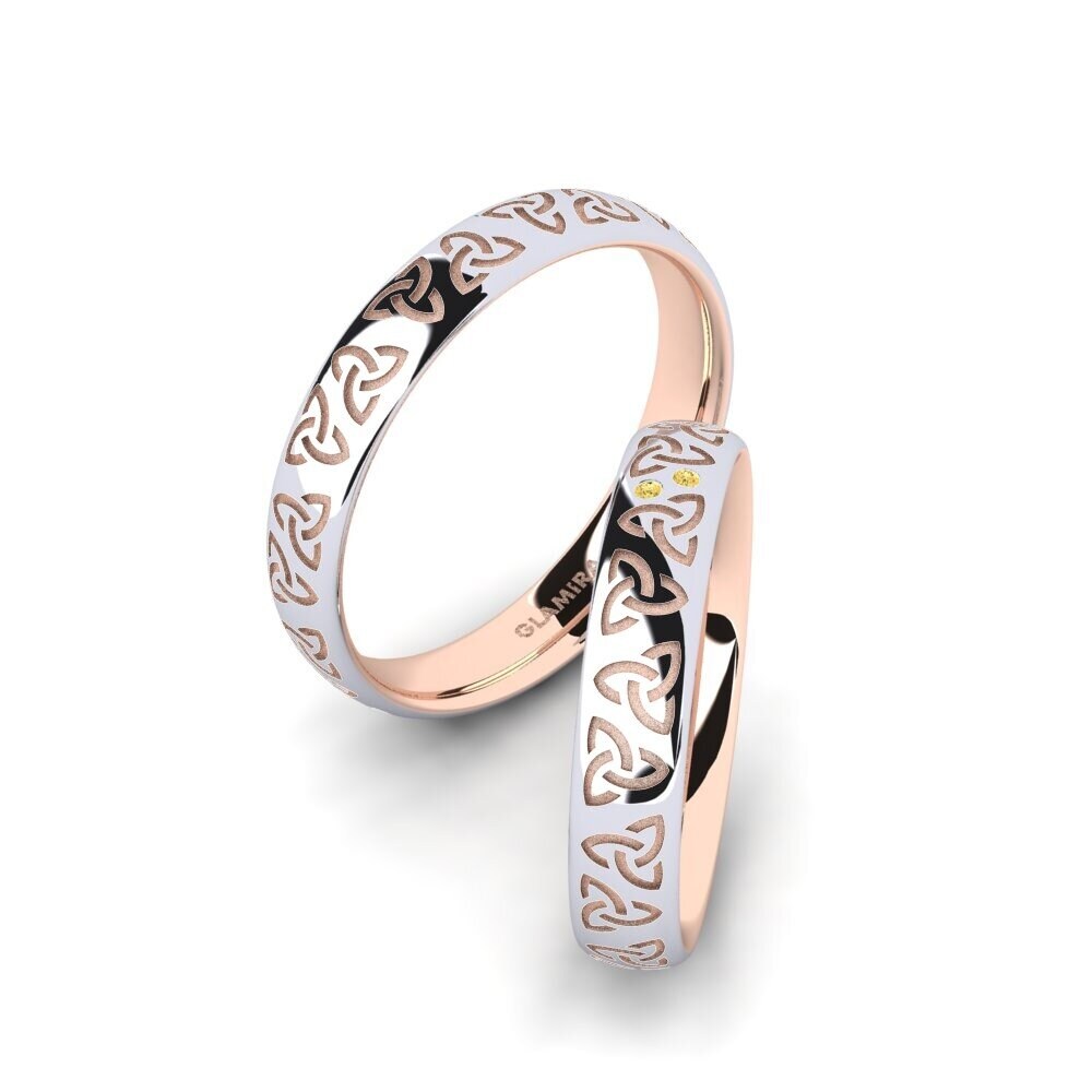 9k Oro Rosa & Blanco Diamante Amarillo Anillo de boda Charming Harmony 4 mm